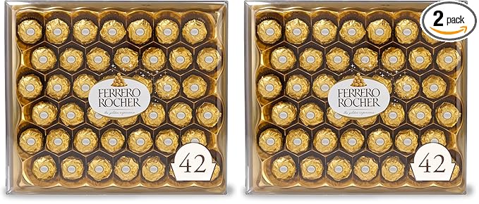 Ferrero Rocher Premium Gourmet Milk Chocolate Hazelnut Individually Wrapped Candy for Gifting 42 Count (Pack of 2)