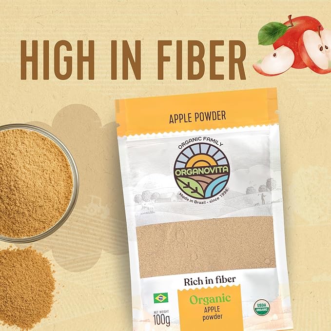 Organic Powder - Blend in Smoothies Cakes High Fiber Content Made w/Cold-Pressed Natural Ingredients Gluten-Free All Purpose Antioxidants Rich - Certified USDA (3.52 Oz (Pack of 1) Apple)