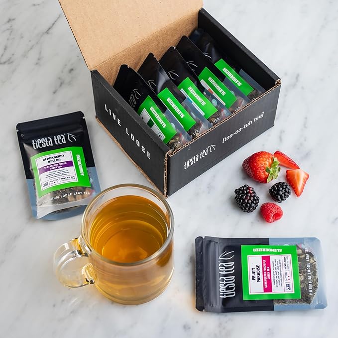 Tiesta Tea - 7 Green Teas Dry Flight Sampler Loose Leaf Medium Caffeine Hot &amp Iced Tea Premium Green Tea Blends 7 Resealable Sample Pouches