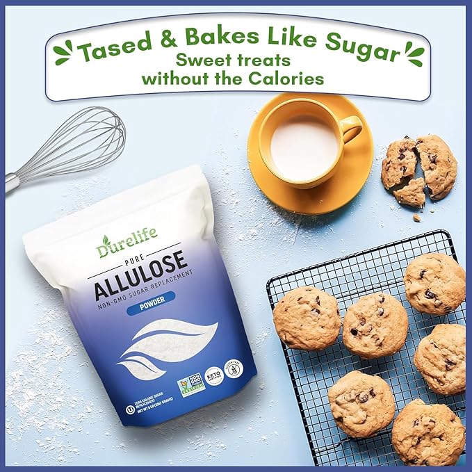 Durelife Allulose sweetener 10 lb 100% Pure No Erythritol powdered Sugar Substitute NON-GMO Project Verified Keto Certified OU kosher No Fillers Zero Calories sugar alternative 10 Lbs