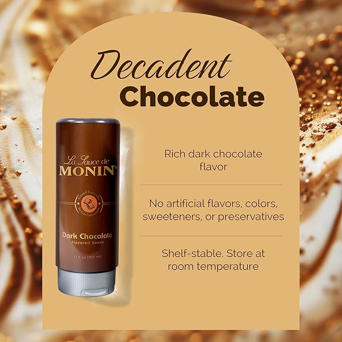Monin - Dark Chocolate Sauce Velvety and Rich Great for Desserts Coffee and Snacks Gluten-Free (12 Ounce 6-Pack)