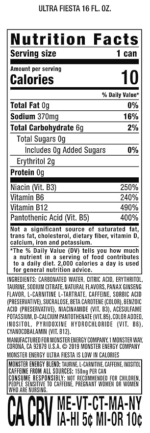 Monster Energy Ultra Fiesta Mango Sugar Free Energy Drink 16 Ounce | Pack of 15