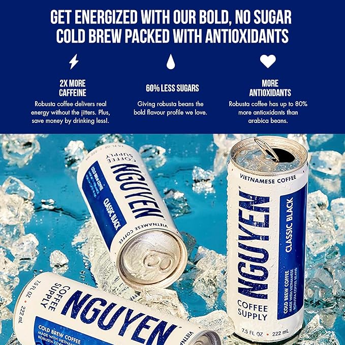 Nguyen Coffee Supply - Espresso Black: Vietnamese Cold Brew Iced Coffee 100% Robusta No Sugar Dairy-Free 7.5 fl oz cans [12 Pack]