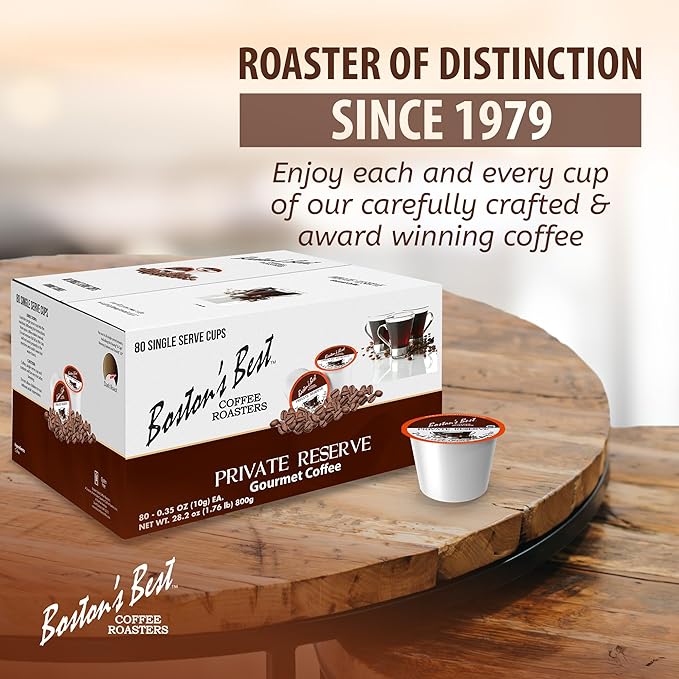 Boston’s Best - Private Reserve Bold &amp Complex Dark Roast Gourmet Coffee Compatible with Keurig Coffee Maker 1 Count (80 Single Serve Cups)