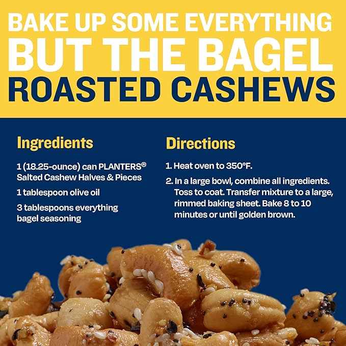 PLANTERS Salted Cashew Halves &amp Pieces Party Snacks Plant-Based Protein 14 Oz Canister (Pack of 2)