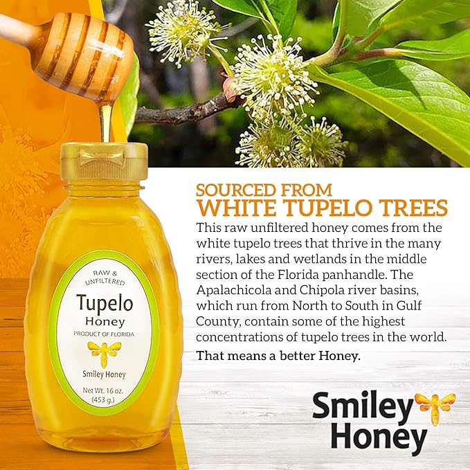 Smiley Honey - 100% Tupelo Honey Raw and Unfiltered (16 oz)
