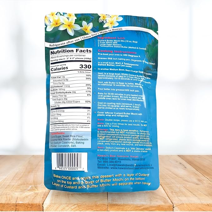 Hawaii's Best Custard Butter Mochi Mix Hawaiian Snacks Baking Mix Authentic Island Dessert Made with Sweet Rice Flour &amp Coconut Milk Gluten Free Pancake Mix Easy-to-Make Treat for Family 15 o