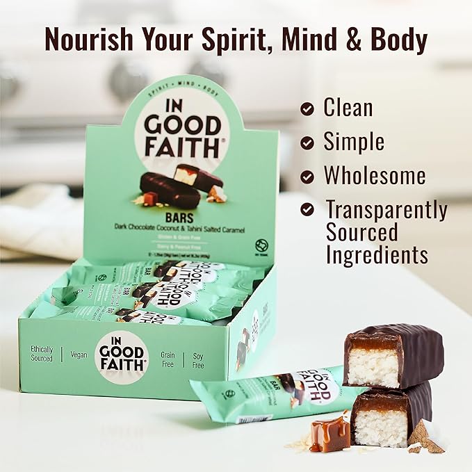 In Good Faith Dark Chocolate Coconut &amp Salted Caramel Bars Healthy Gluten Free Vegan Dairy Free Chocolate Bars (12 pack)