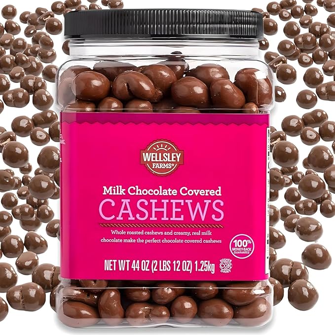 Wellsley Farms Milk Chocolate Covered Cashews 2.75 lbs - Whole Roasted Cashews in Creamy Milk Chocolate Gluten-Free Kosher Sweet Snack