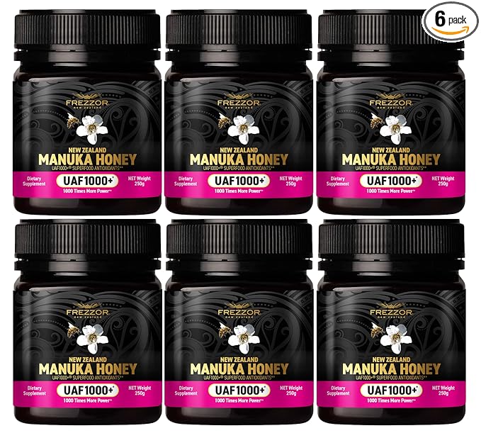 FREZZOR Premium Raw Manuka Honey New Zealand with UAF1000 Perfect Daily Wellness Ritual Superfood 6 Jars (8.8oz/250g per jar)