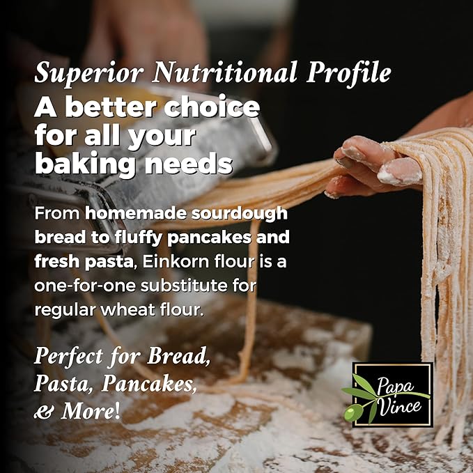 Organic Einkorn Flour – Made in Italy Organic Ancient Grain Non-Enriched Unbleached Unbromated High Fiber &amp Protein Ancient Whole Wheat Heirloom 2.2 LB