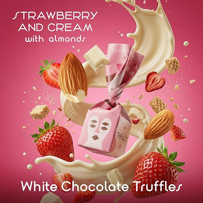 TartufLanghe Trifulot Strawberry &amp Cream White Chocolate Truffles with Almonds - Individually Wrapped Gourmet Italian Truffle Candy Fancy Chocolate Gift Set in a Bag From Italy- 6.34 OZ
