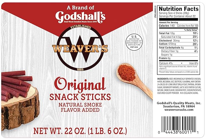 Weaver’s Original Mini Snack Sticks (80 mild 3.5 beef and chicken snack sticks per 22oz bag)