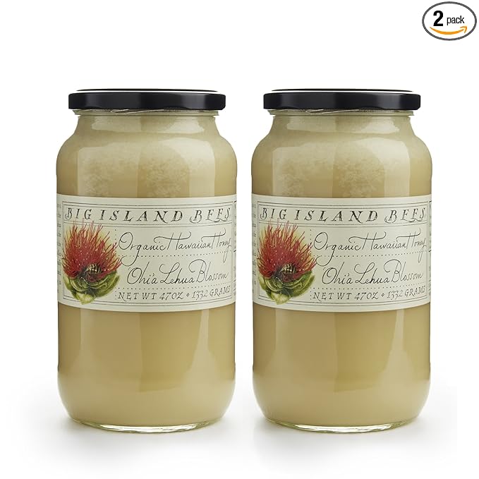 2-Pack of Big Island Bees Ohia Lehua Honey Organic Raw Hawaiian Honey - (Two Large 47 oz Glass Jars)