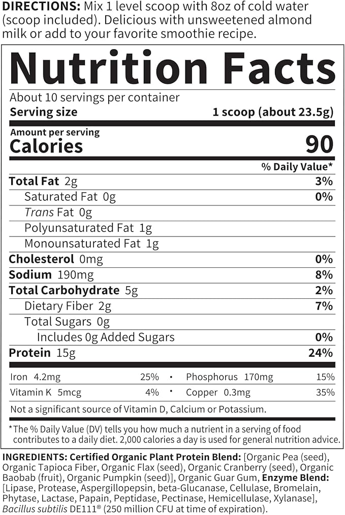 Garden of Life Organic Plant Protein Unflavored Protein Powder with Probiotics &amp Enzymes – Plant Based Powder Amino Acids Non-GMO Grain-Free Gluten-Free Vegan 10 Servings