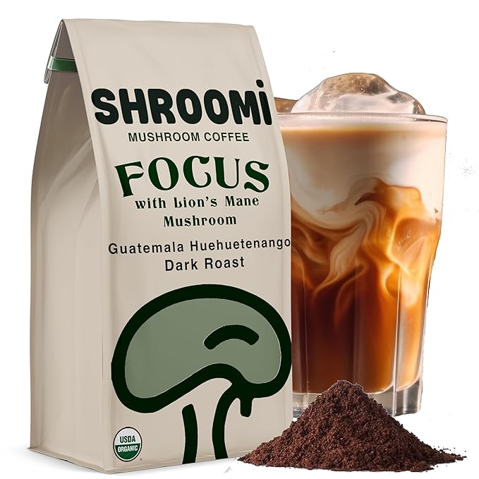 Shroomi Award-Winning Mushroom Focus Coffee - 16000mg Lions Mane Blend | Organic Brain Coffee Ground with Reishi and Chaga | Mental Clarity and Calm Energy | Dark Roast for Deep Focus | 10oz