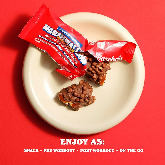 Barebells Soft Protein Bars Marshmallow Peanut Road - 12 Count 1.9oz Bars - Nutritional Snacks with 16g of High Protein - Fluffy Chocolate Treat with 2g of Total Sugars - Breakfast Bars