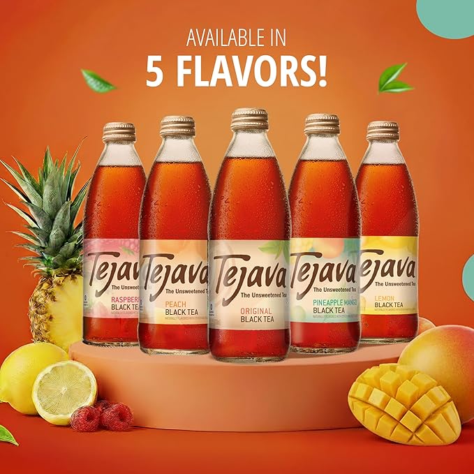 Tejava Lemon Black Iced Tea 24 Pack 12oz Glass Bottles Unsweetened Non-GMO Kosher No Sugar or Sweeteners No calories No Preservatives Brewed in Small Batches