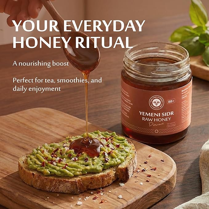 Raw Yemeni Sidr Honey BB+ Grade | Glass Jar | Unpasteurized Unfiltered &amp Unheated | Authentic Monofloral Do’ani Sidr Honey from Sidr (Jujube Ziziphus) Trees | 100% Pure &amp Natural | 10oz / 284