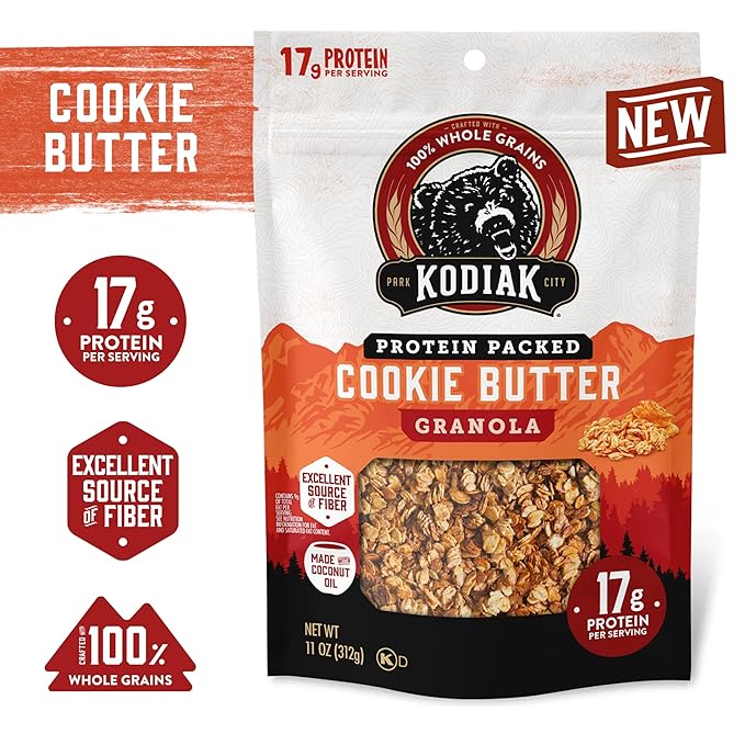 Kodiak Cakes Granola Pouch Cookie Butter High Protein 100% Whole Grains (Pack of 5 pouches)