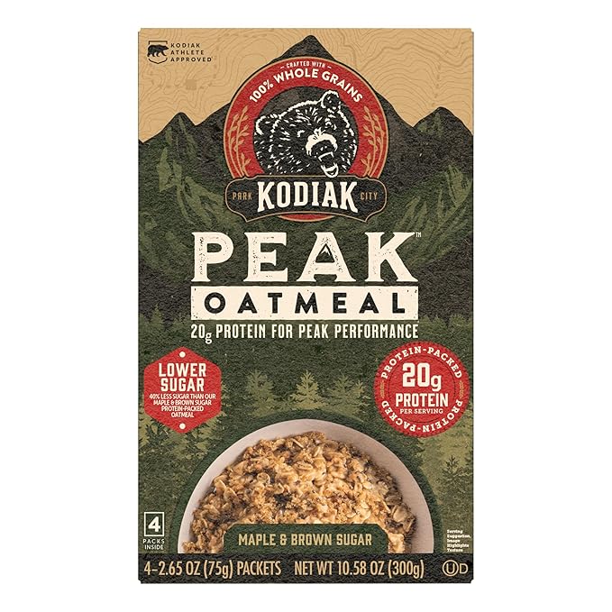 Kodiak Cakes Peak Instant Oatmeal Packets Maple Brown Sugar High Protein100% Whole Grains 6 box with 4 packets each (Total of 24 packets)