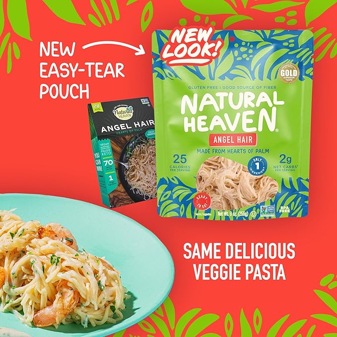 Natural Heaven Angel Hair Pasta Hearts of Palm 6-Pack – Naturally Rich in Potassium Low-Calorie Veggie Noodles Keto &amp Gluten-Free Food Vegan 9 Oz Ea