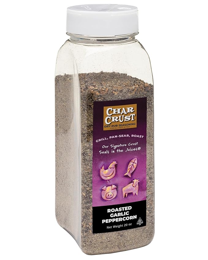 Char Crust Dry-Rub Seasonings Roasted Garlic Peppercorn | All-in-one seasonings | Perfect for Steak Burgers Chicken Salmon | Signature Crust that Seals in the Juices 20 oz