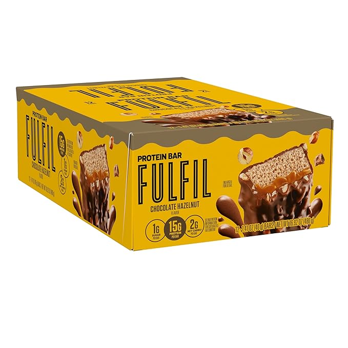 FULFIL Protein Snack Bars Chocolate Hazelnut Flavored Gluten Free with 15g Protein Pantry Staples 12 Count