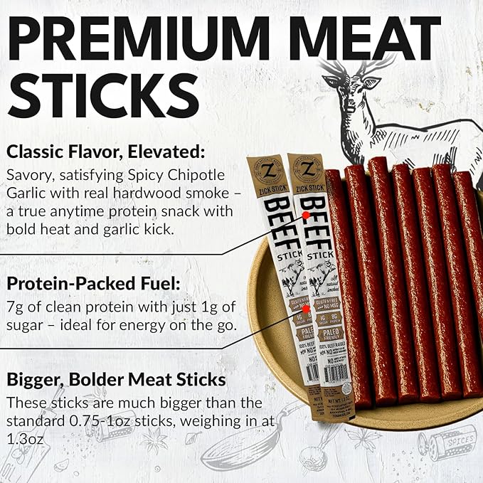 Zick's Hardwood Smoked Original Beef Meat Snacks 1.3oz | Gluten-Free Paleo Friendly No Hormones or MSG High Protein Clean Ingredients On-the-Go Individually Wrapped Sticks | Beef - 12 Pack
