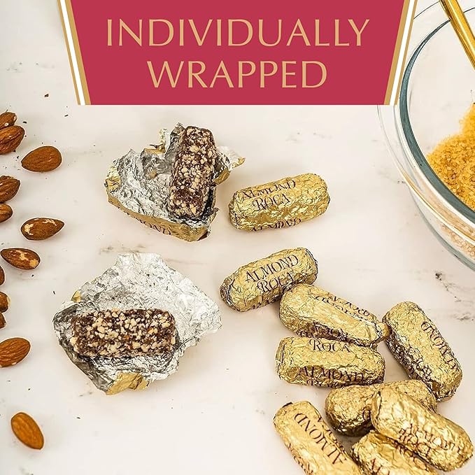 Brown &amp Haley Almond ROCA The Original Buttercrunch Toffee with Almonds Canister - Individually Wrapped Chocolate for Holiday Gift Basket - Gluten Free Kosher Chocolate Candy for Sharing 42oz Pac