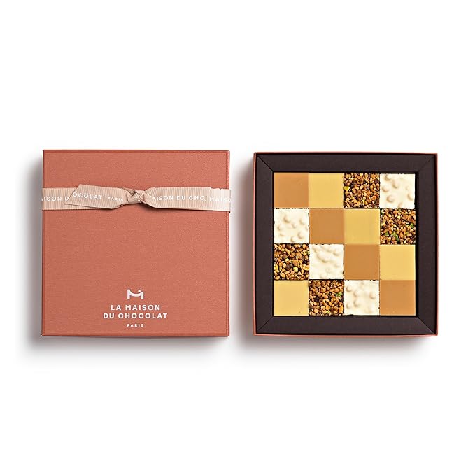 LA MAISON DU CHOCOLAT Gourmet Squares Gift Box Premium Dark White and Milk Chocolate Bars Gift Box - Gourmet French Chocolate Squares (16 Pieces)