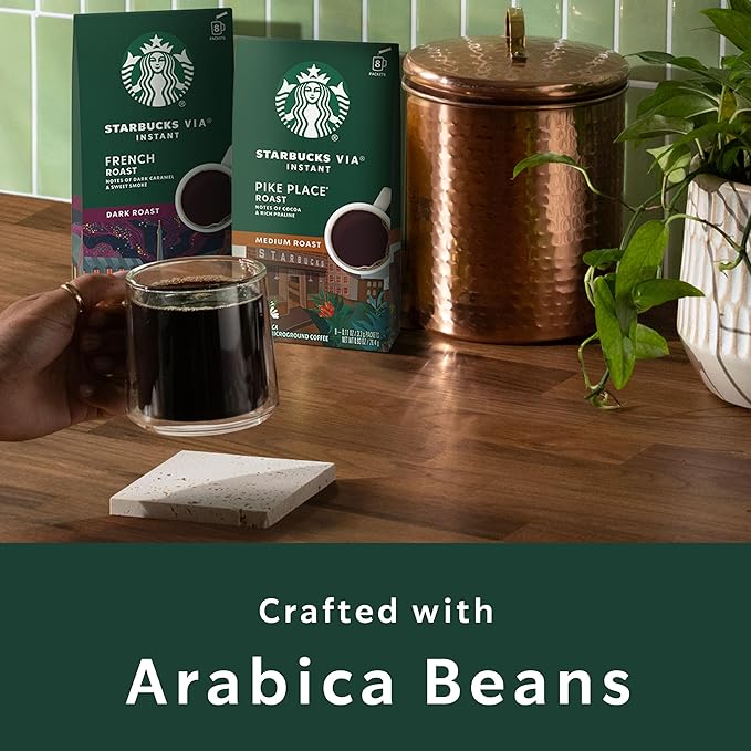 Starbucks VIA Instant Coffee Packets Single Serve Dark Roast Coffee French Roast 96 Packets