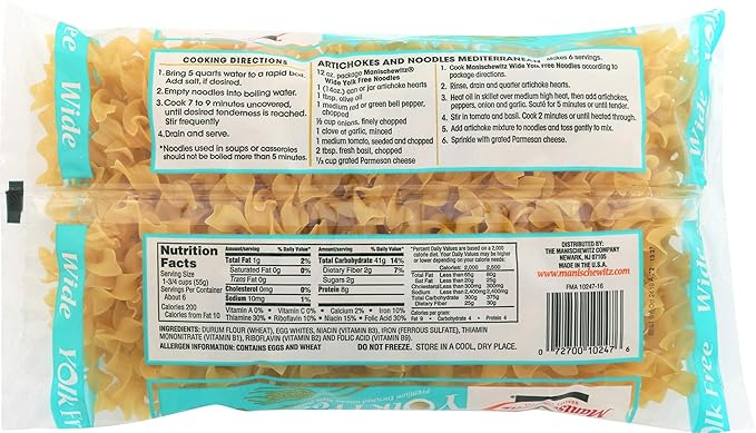 MANISCHEWITZ Yolk Free Wide Noodles  12-Ounce Bags (Pack of 12)