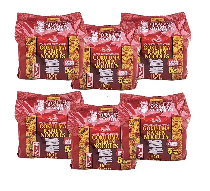 Shirakiku Japanese Goku-Uma Instant Ramen Noodle Tonkotsu/Hot/Soy Sauce Flavor Pack of 30 (Hot Pack of 30)