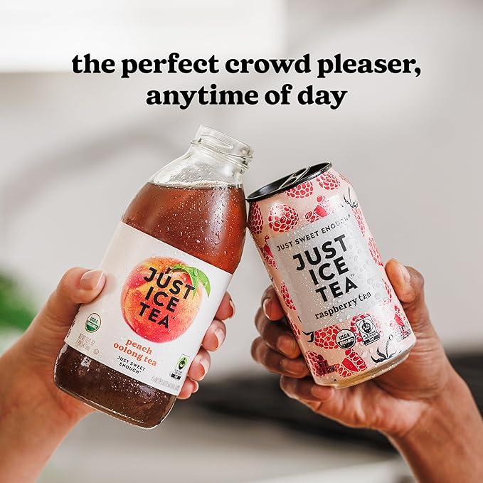 Just Ice Tea Raspberry Flavored Black Iced Tea 24-Pack (12oz Cans) USDA Certified Organic Low Calorie No Artificial Sweeteners Fair Trade Made in USA.