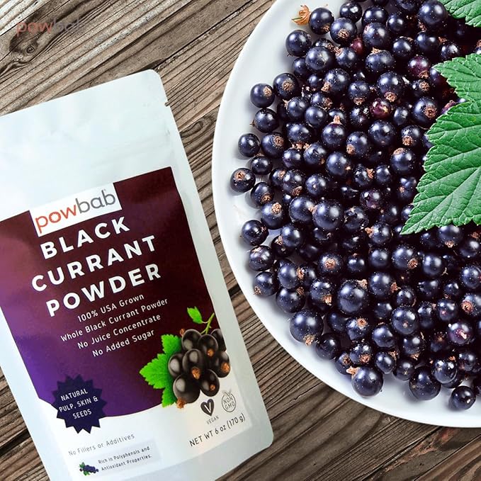 powbab Black Currant Powder - 100% USA Grown Whole Black Currants. No Juice Concentrate No Added Sugar. Made in USA from Dried Currants Unsweetened. Not Freeze Dried. Non-GMO No Maltodextrin. (6 oz)