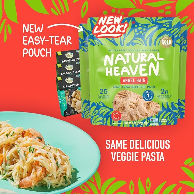 Natural Heaven Hearts of Palm Pasta Variety 6-Pack – Spaghetti Noodles Angel Hair Lasagna Low-Calorie Keto &amp Gluten-Free Food Vegan 9 Oz Ea