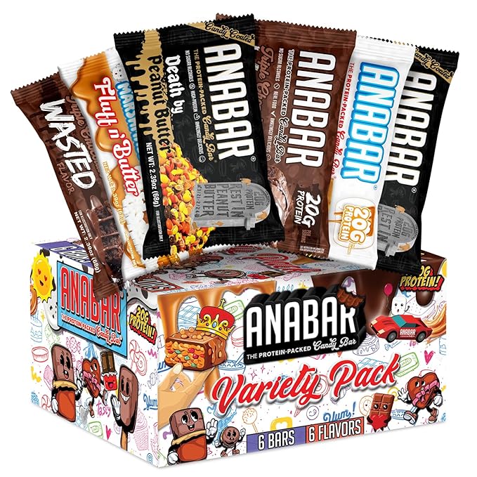 Anabar Protein Bar The Sampler Pack The Protein-Packed Candy Bar World's Best Tasting Protein Bar No Sugar Alcohols High Protein Amazingly Delicious 20 Grams of Protein (6 Bars Guilty Pleasure
