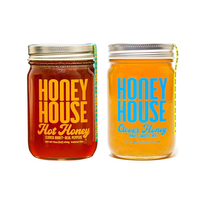 Honey House Raw Clover &amp Hot | Pure American Clover + Pepper-Infused Spicy Hot All Natural Unfiltered | Sustainably Sourced from American Bee Farmers | 12 oz Glass Jars - (2 Pack)