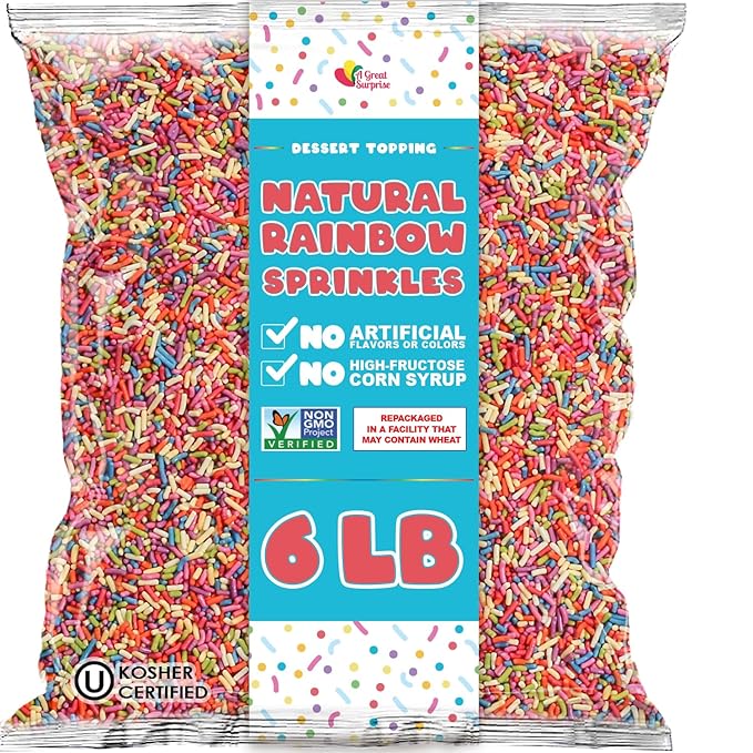 Bulk Sprinkles Dye Free - 6 Pounds - All Natural Sprinkles - Rainbow Sprinkle Mix - Bulk Jimmies Topping for Cakes Cookies Ice-cream