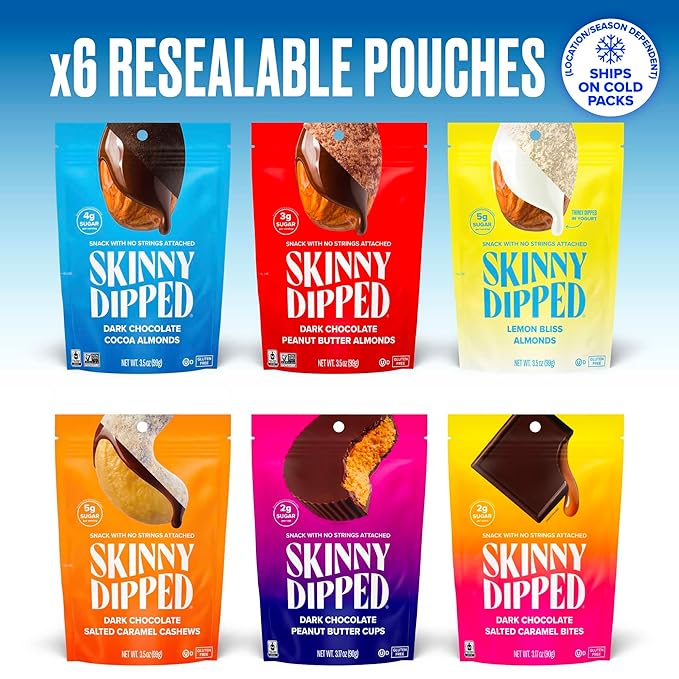 SkinnyDipped Faves Variety Pack Healthy Snack Plant Protein Gluten Free Pack of 6
