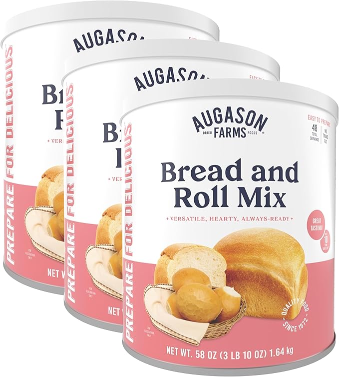 Augason Farms Bread and Roll Mix Can Emergency Food Supply48 Servings10 Year Shelf Life - Makes 6 Loaves or 72 Bread Rolls for Prepared Meals Ready to Eat(Pack of 3)