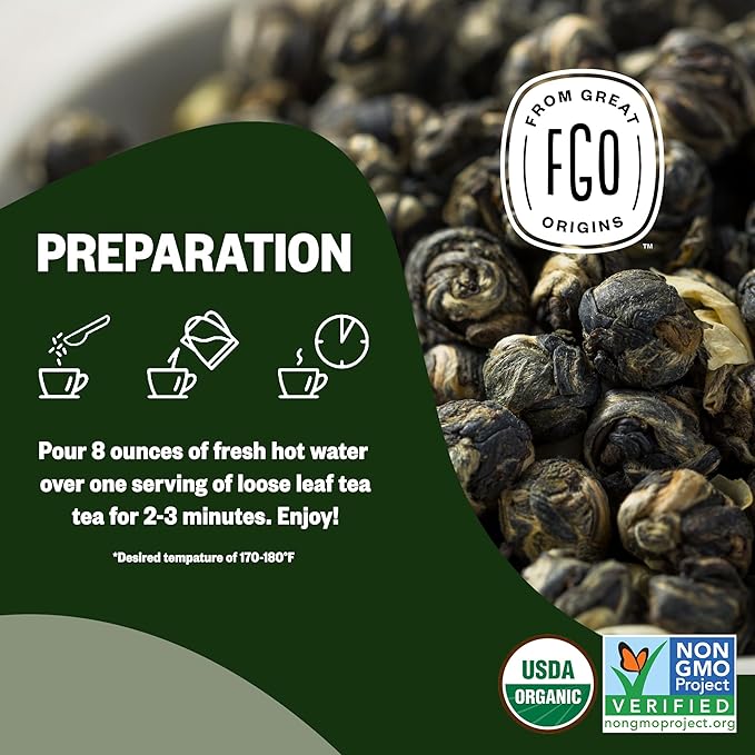 FGO Organic Gunpowder Green Tea Loose Leaf 16oz Bulk Resealable Bag Packaging May Vary (Pack of 1)