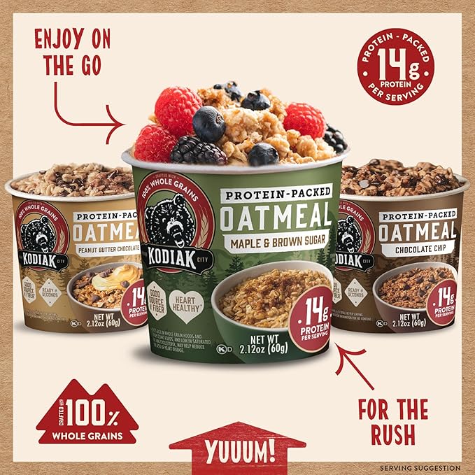 Kodiak Cakes Instant Oatmeal Cup Variety Pack: Peanut Butter Chocolate Chip Maple &amp Brown Sugar &amp Chocolate Chip