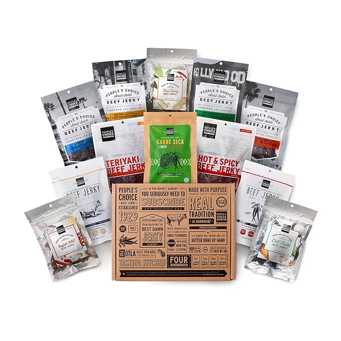 People's Choice Beef Jerky Variety Pack - High Protein Snack Sampler Gift for Men - 12 Piece Set