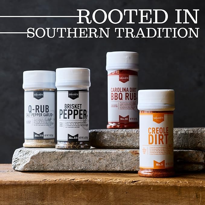 Lillie’s Q - Rub Trio BBQ Rub Sampler Barbeque Rubs &amp Spices Rub Seasoning Set Includes Carolina Dirt (6 oz) Q-Rub (7.9 oz) &amp Brisket Pepper (3.6 oz) | 3-Pack