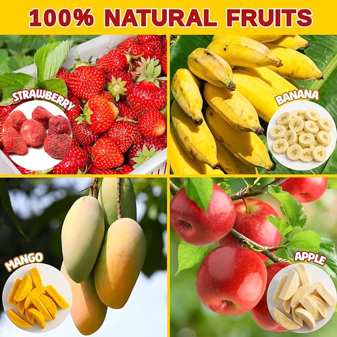 Large Freeze Dried Fruit Snacks Variety Pack - 8 Single Bags with Apple Mango Strawberry Banana - Gluten Free Portable Snack for Kids School Lunch Travel Office - No Sugar Added (4.65oz/132g)