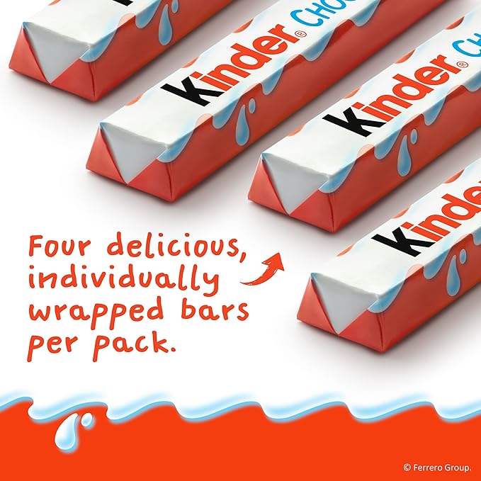 Kinder Chocolate 18 Four Count Packs Milk Chocolate Bar with Creamy Milky Filling Individually Wrapped Candy 1.8 oz Each