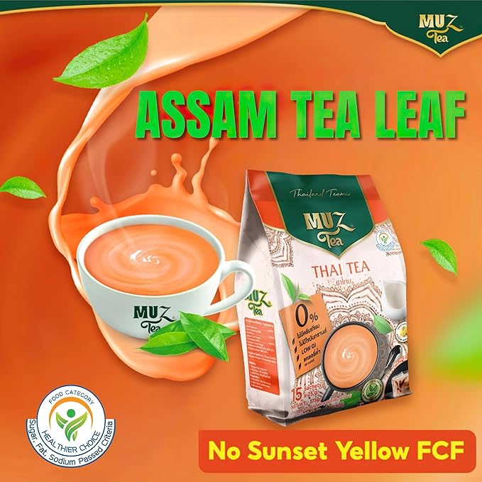 MuzTea Thai Tea Mix Milk Tea Powder 3 in 1 Instant Thai Tea Drink Packets Authentic Assam Tea Leaves For Hot Ice Tea No Artificial Color 15 Sachets (Thai Milk Tea)