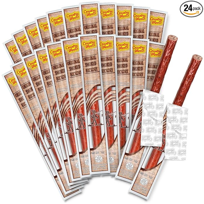Country Meats Meat Sticks 0 Trans Fat USDA Certified Good Source of Protein Carb Conscious Snack (24 Meat Sticks Original Smoked Hickory)